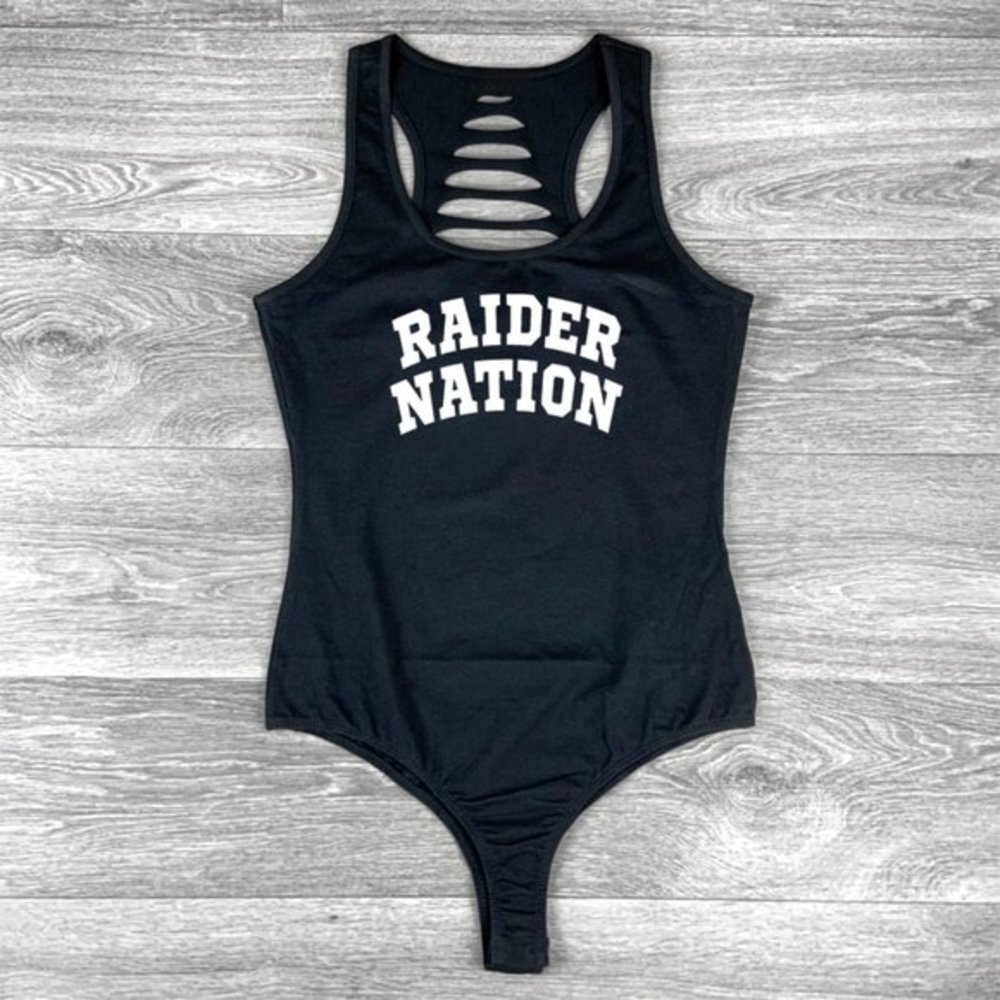 Black Cut-Out Raider Nation Bodysuit Gameday outfit GF/mom/ Las Vegas Shirts